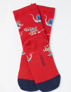FatFace 1 Pack Wilfred Woolly Mammoth Socks Cherry Red New