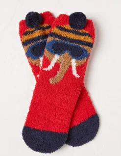 FatFace 1 Pack Wilfred Woolly Mammoth Fluffy Socks Cherry Red Discount