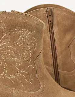 FatFace Abilene Western Ankle Embroidered Boot Tan Clearance