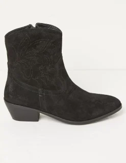 FatFace Abilene Western Embroidered Ankle Boot Black Discount