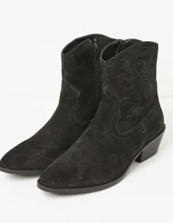 FatFace Abilene Western Embroidered Ankle Boot Black Discount