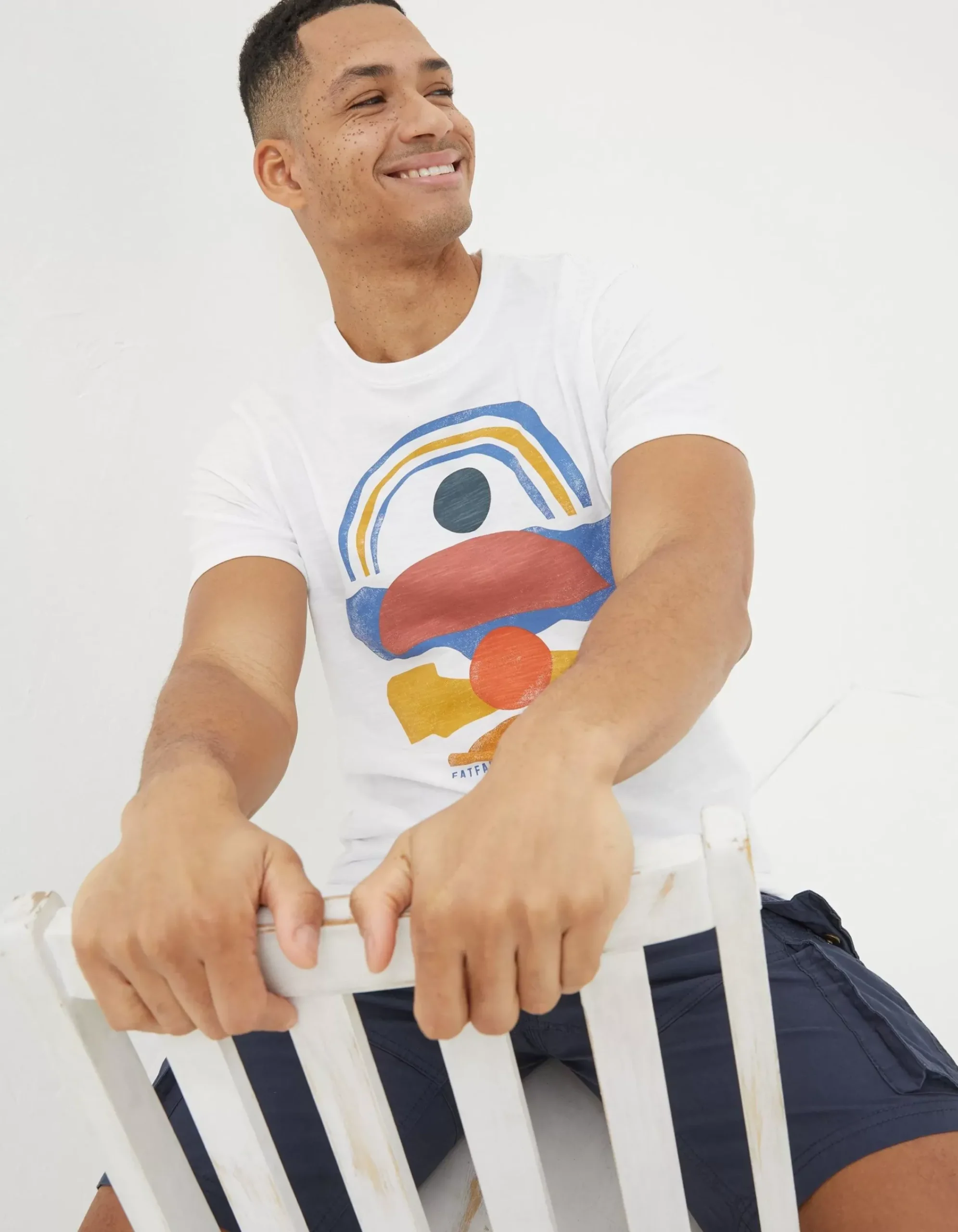 FatFace Abstract Landscape T-Shirt White Hot