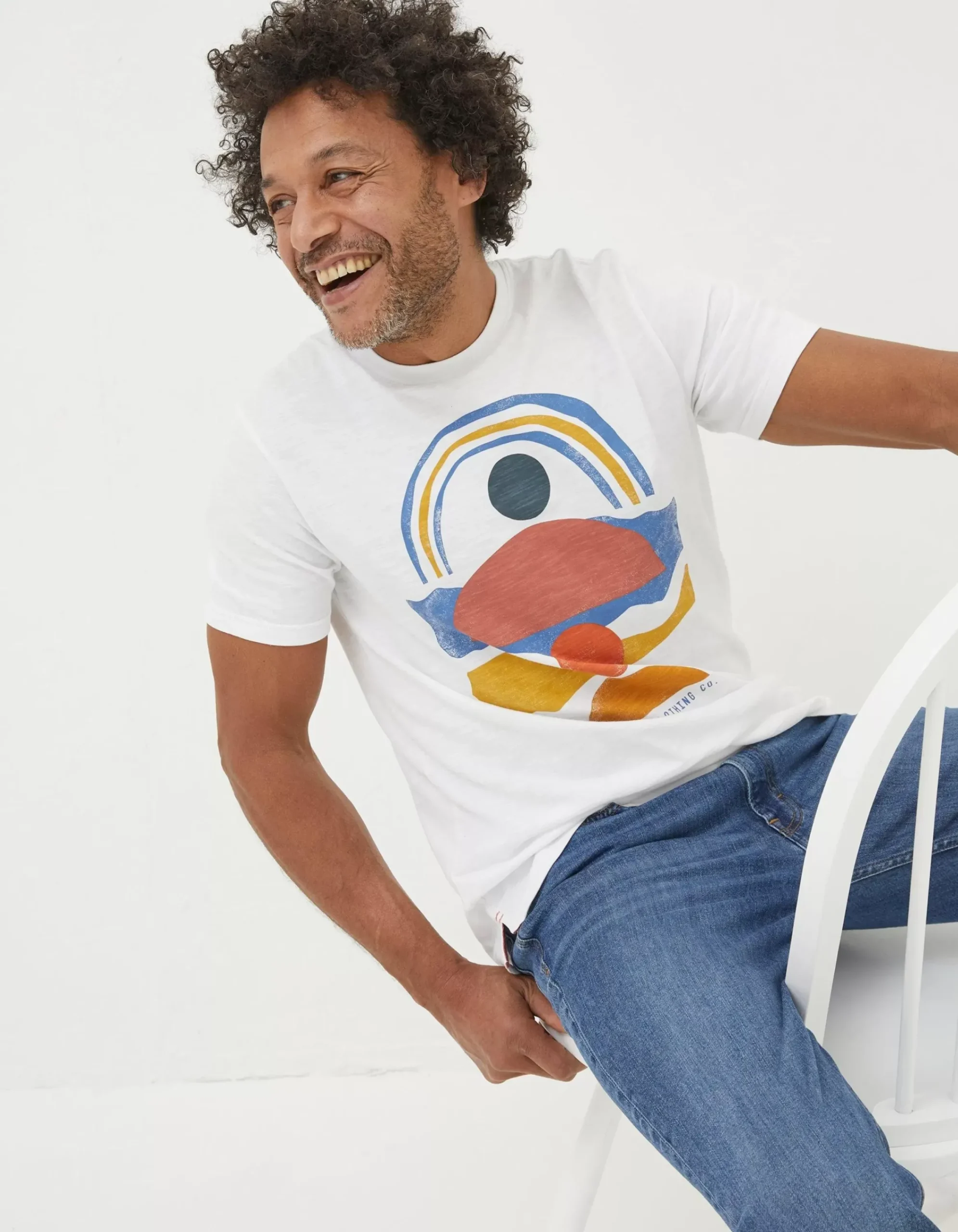 FatFace Abstract Landscape T-Shirt White Hot