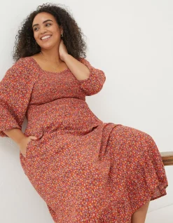 FatFace Adele Gradient Floral Midi Dress Vintage Red Best