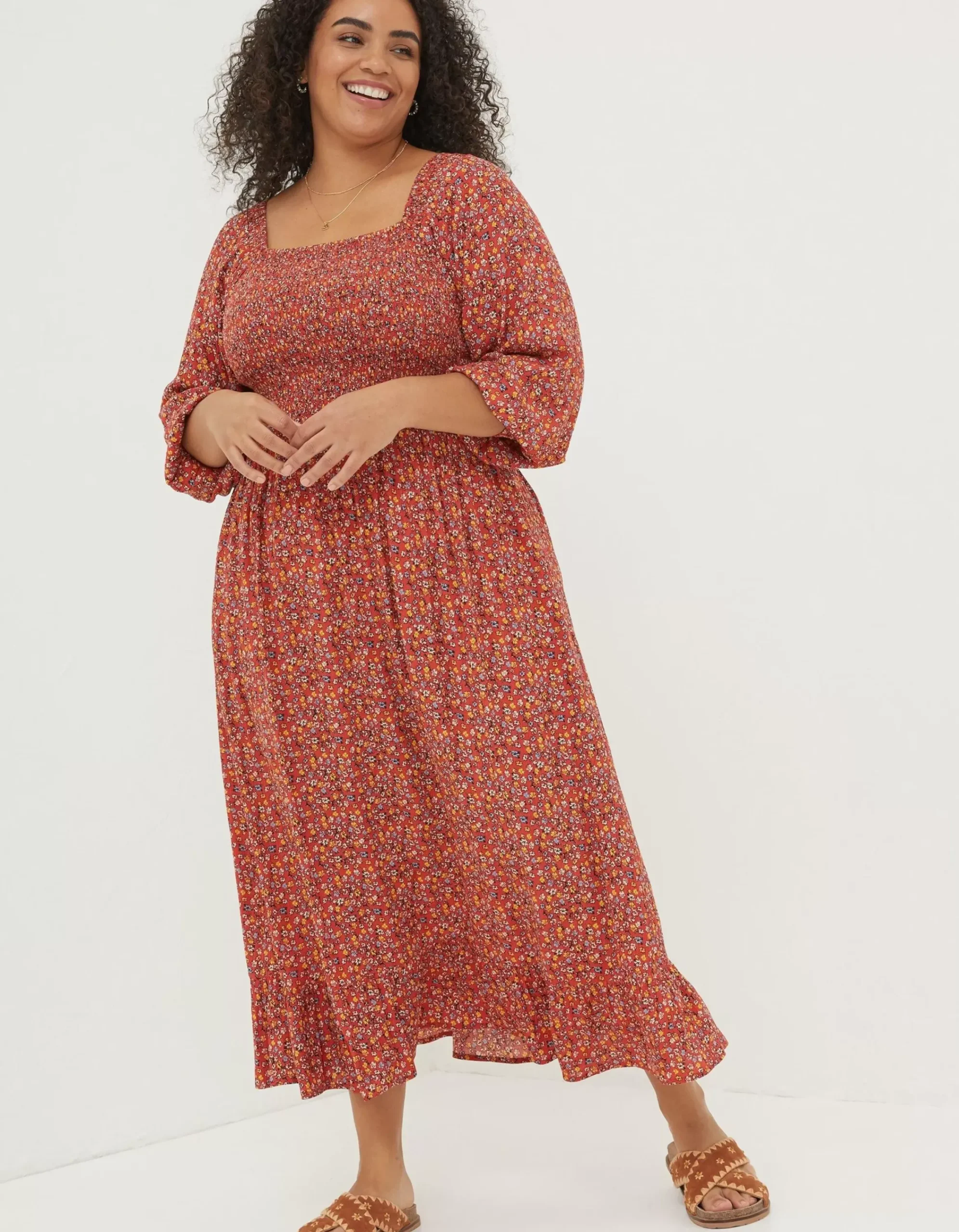 FatFace Adele Gradient Floral Midi Dress Vintage Red Best