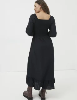 FatFace Adele Shirred Midi Dress Black New