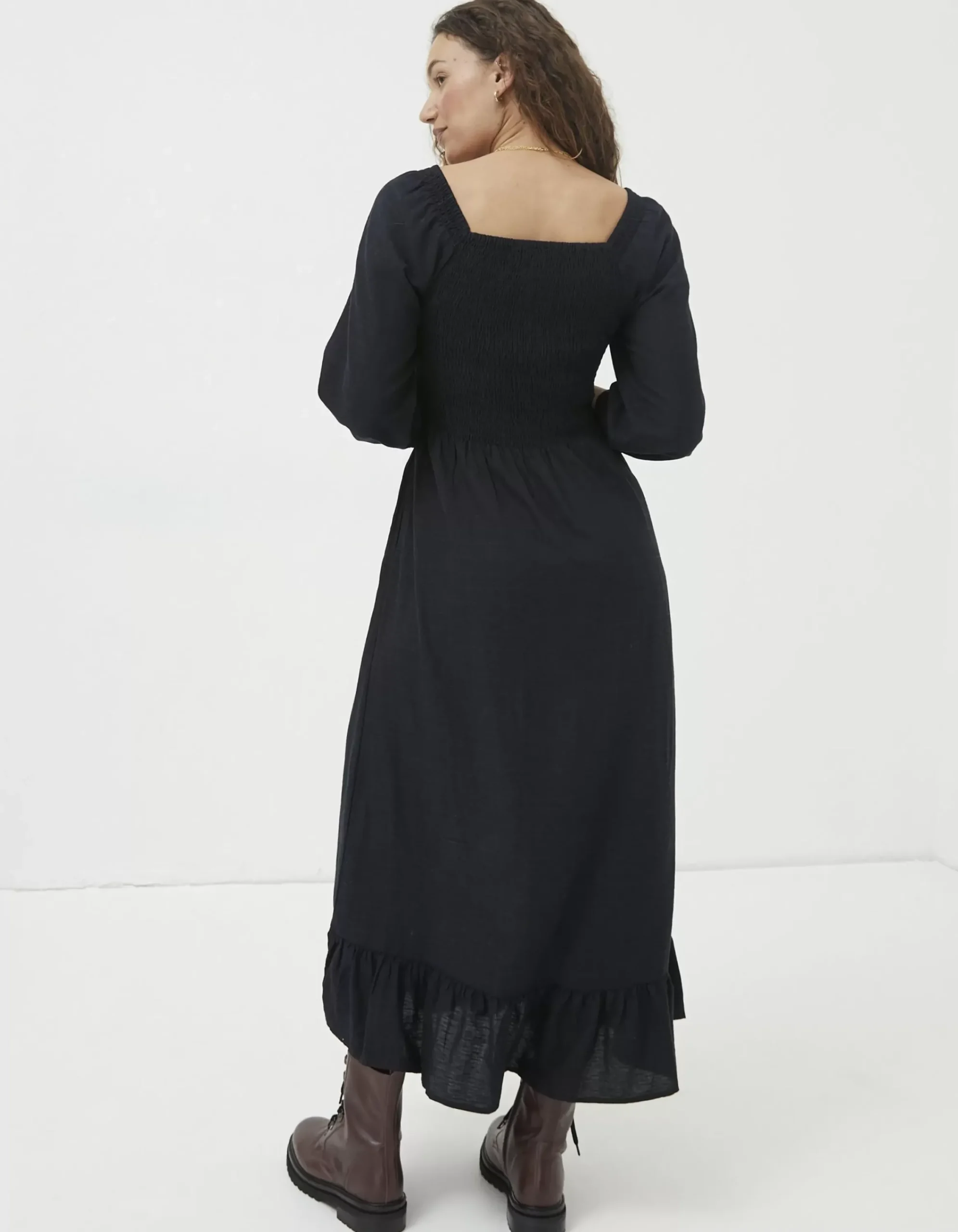 FatFace Adele Shirred Midi Dress Black New
