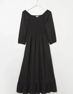 FatFace Adele Shirred Midi Dress Black New