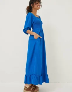 FatFace Adele Shirred Midi Dress Cobalt Blue New