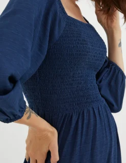 FatFace Adele Shirred Midi Dress Bright Blue Hot