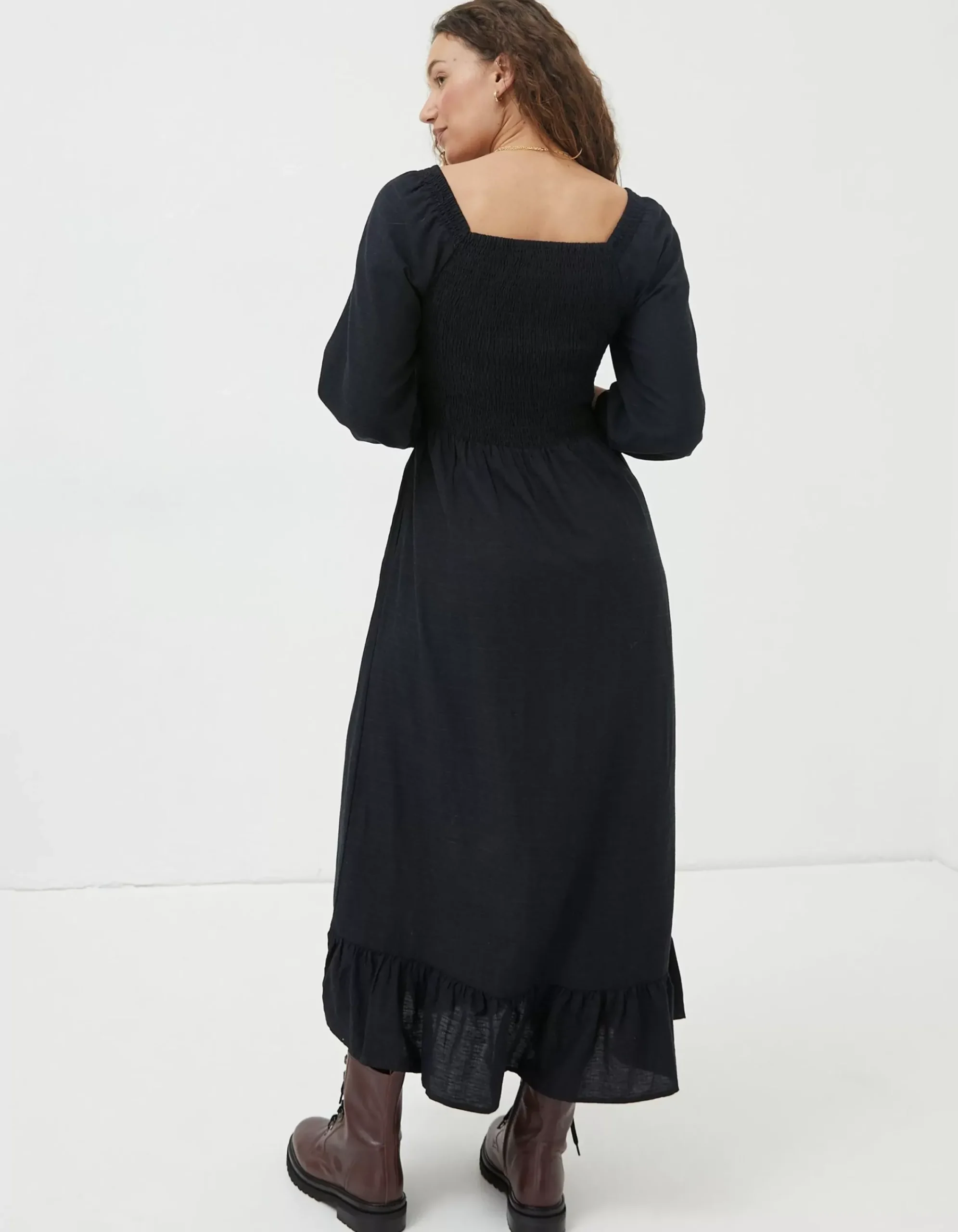FatFace Adele Shirred Midi Dress Black Outlet