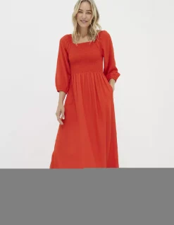 FatFace Adele Shirred Midi Dress Bright Red Best