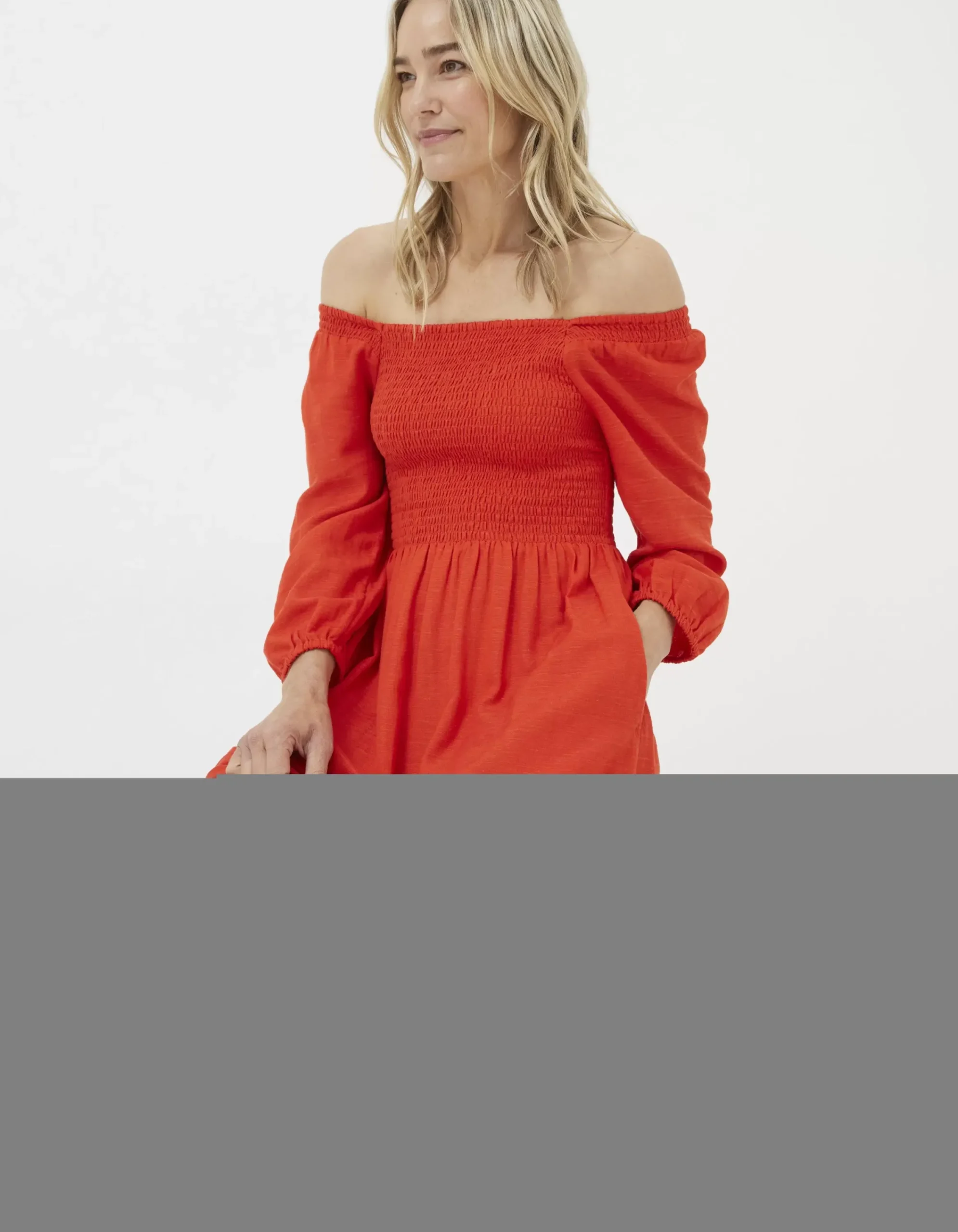 FatFace Adele Shirred Midi Dress Bright Red Best