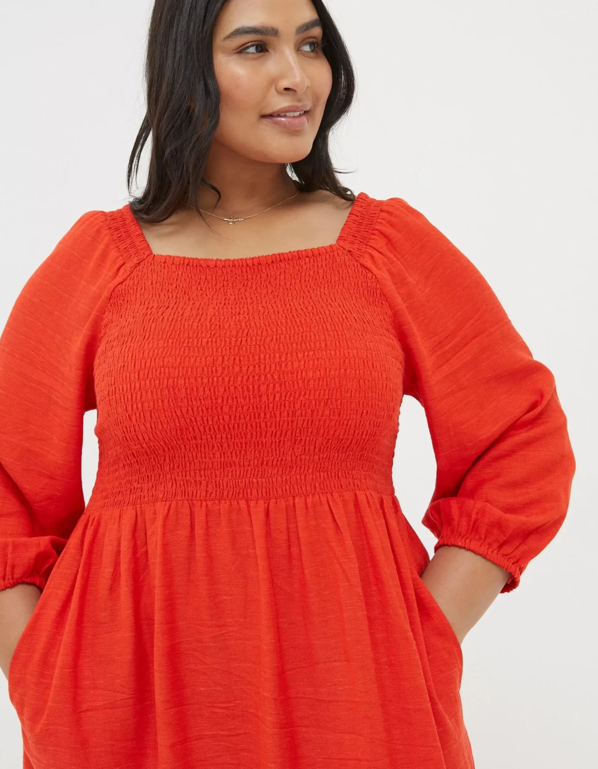 FatFace Adele Shirred Midi Dress Bright Red Best