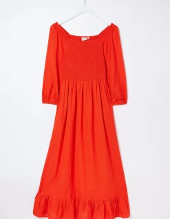 FatFace Adele Shirred Midi Dress Bright Red Best