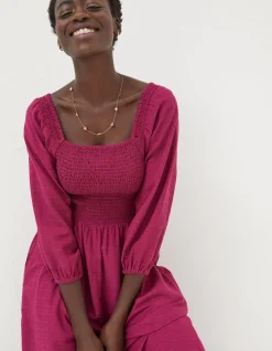 FatFace Adele Shirred Midi Dress Plum Hot