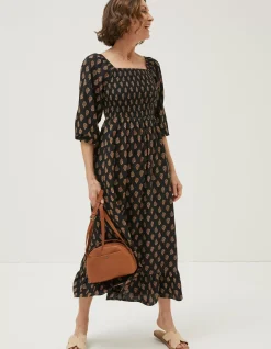 FatFace Adele Woodblock Midi Dress Black Clearance
