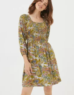 FatFace Adeline Prairie Paisley Dress Light Olive Clearance
