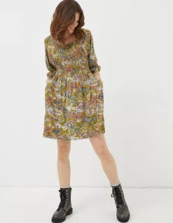 FatFace Adeline Prairie Paisley Dress Light Olive Clearance