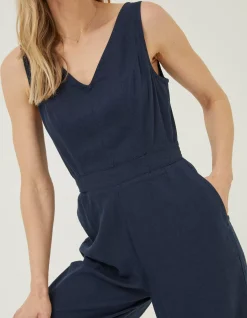 FatFace Aderyn Linen Blend Jumpsuit Navy Clearance