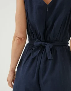 FatFace Aderyn Linen Blend Jumpsuit Navy Clearance