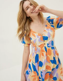 FatFace Aideen Stencil Floral Dress Light Orange Outlet
