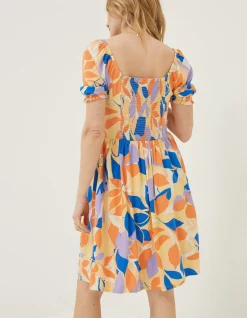 FatFace Aideen Stencil Floral Dress Light Orange Outlet