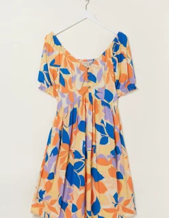 FatFace Aideen Stencil Floral Dress Light Orange Outlet