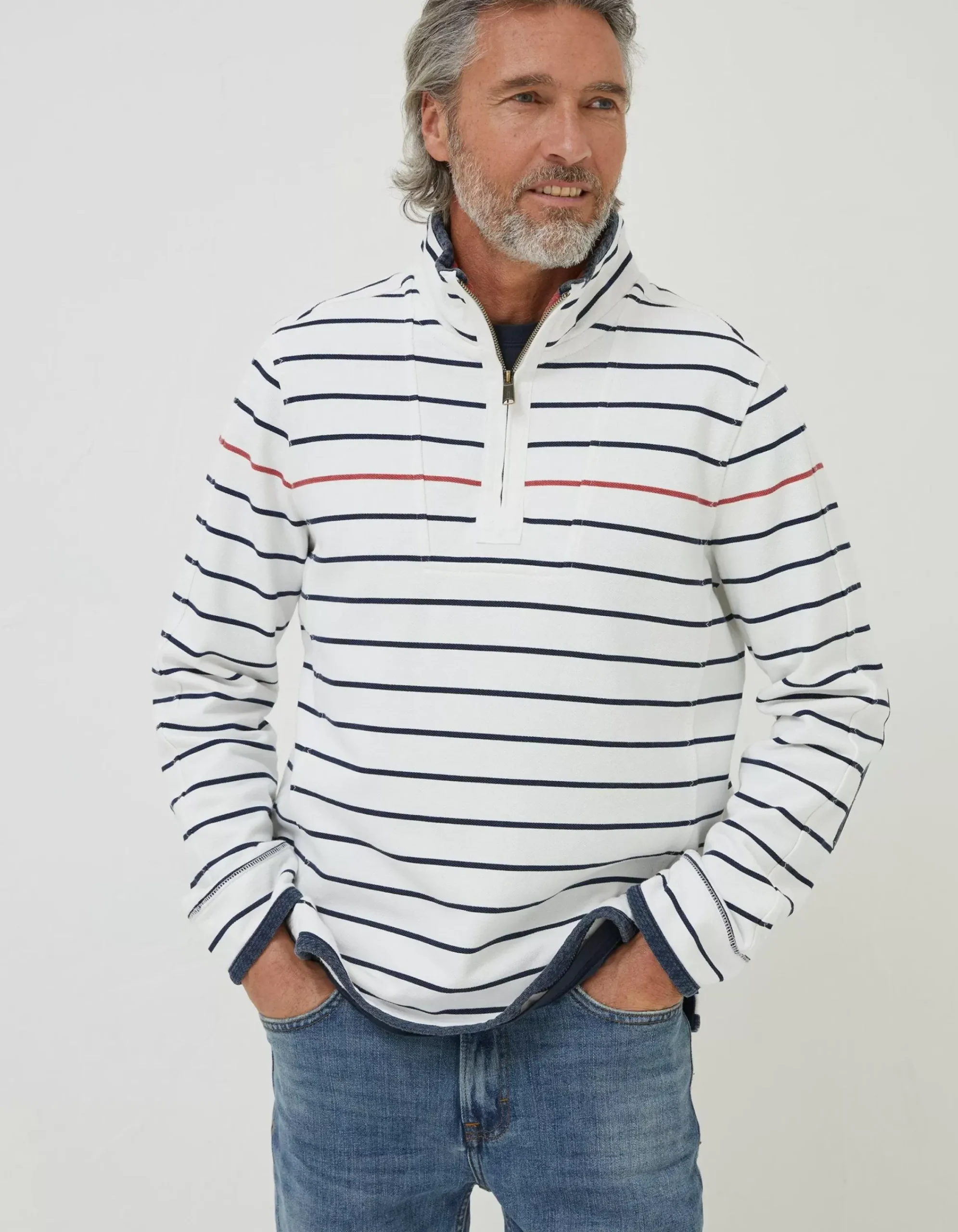 FatFace Airlie Breton Pop Stripe Sweatshirt Natural White