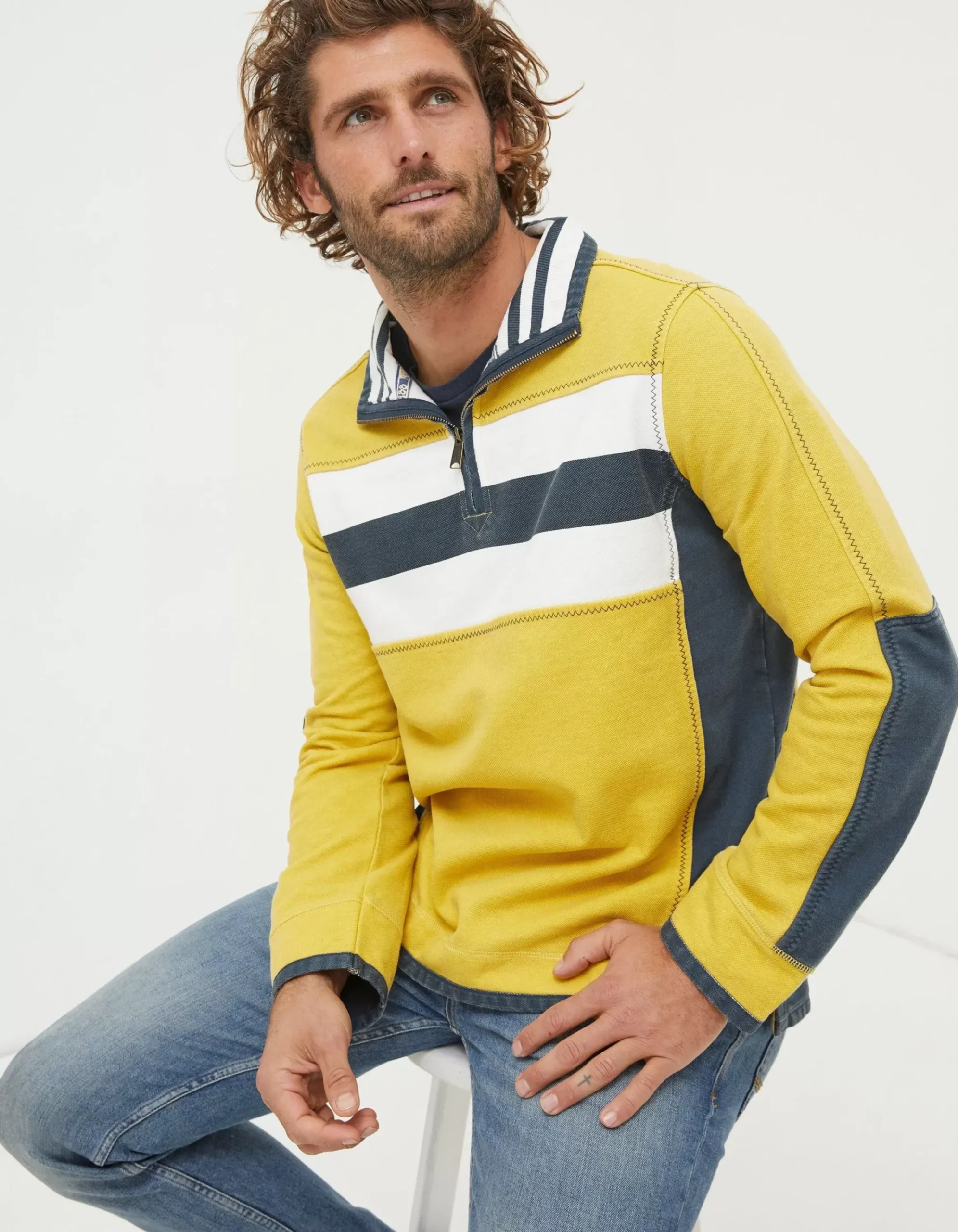 FatFace Airlie Chest Stripe Sweatshirt Yellow Online