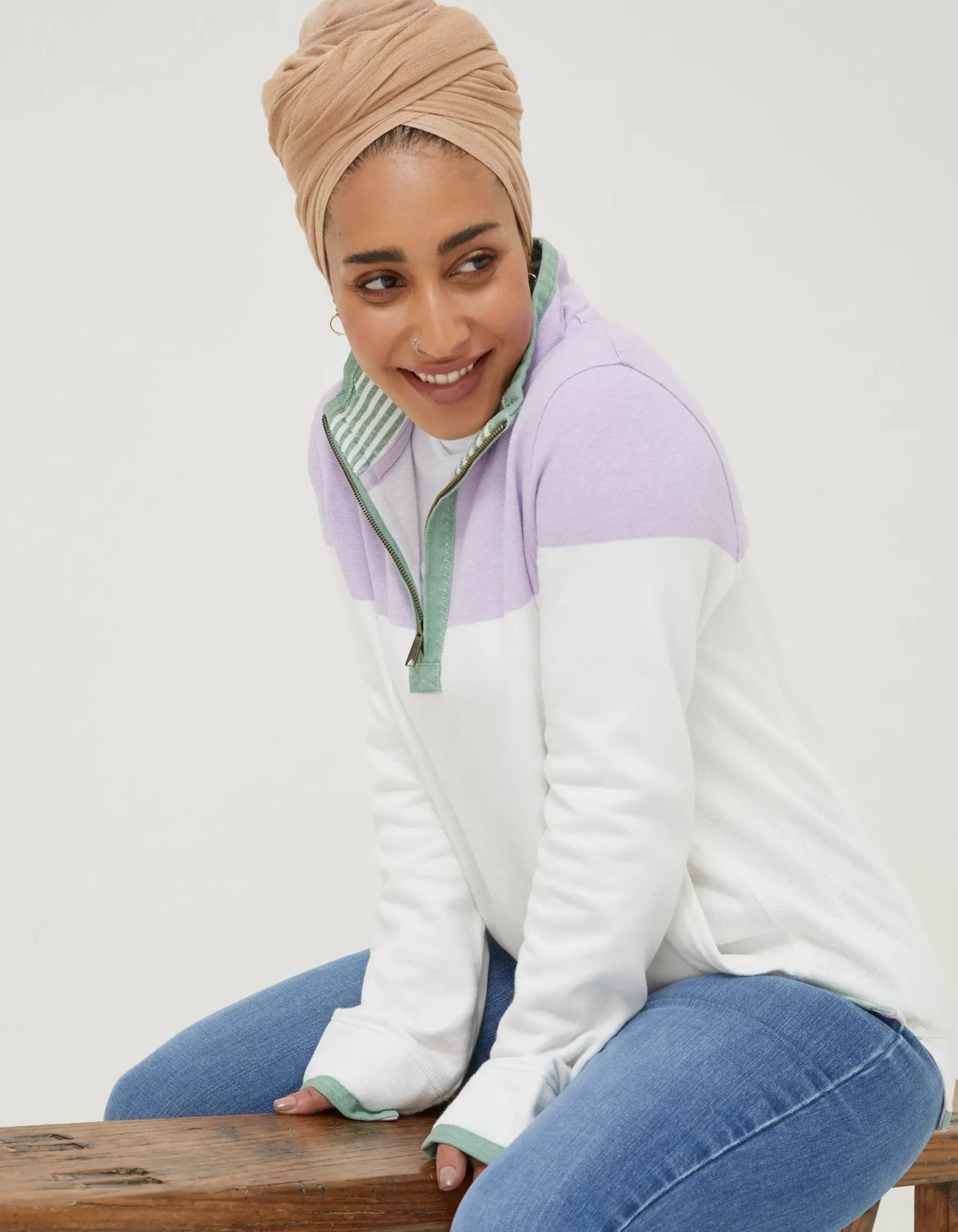 FatFace Airlie Colour Block Sweat Purple Online