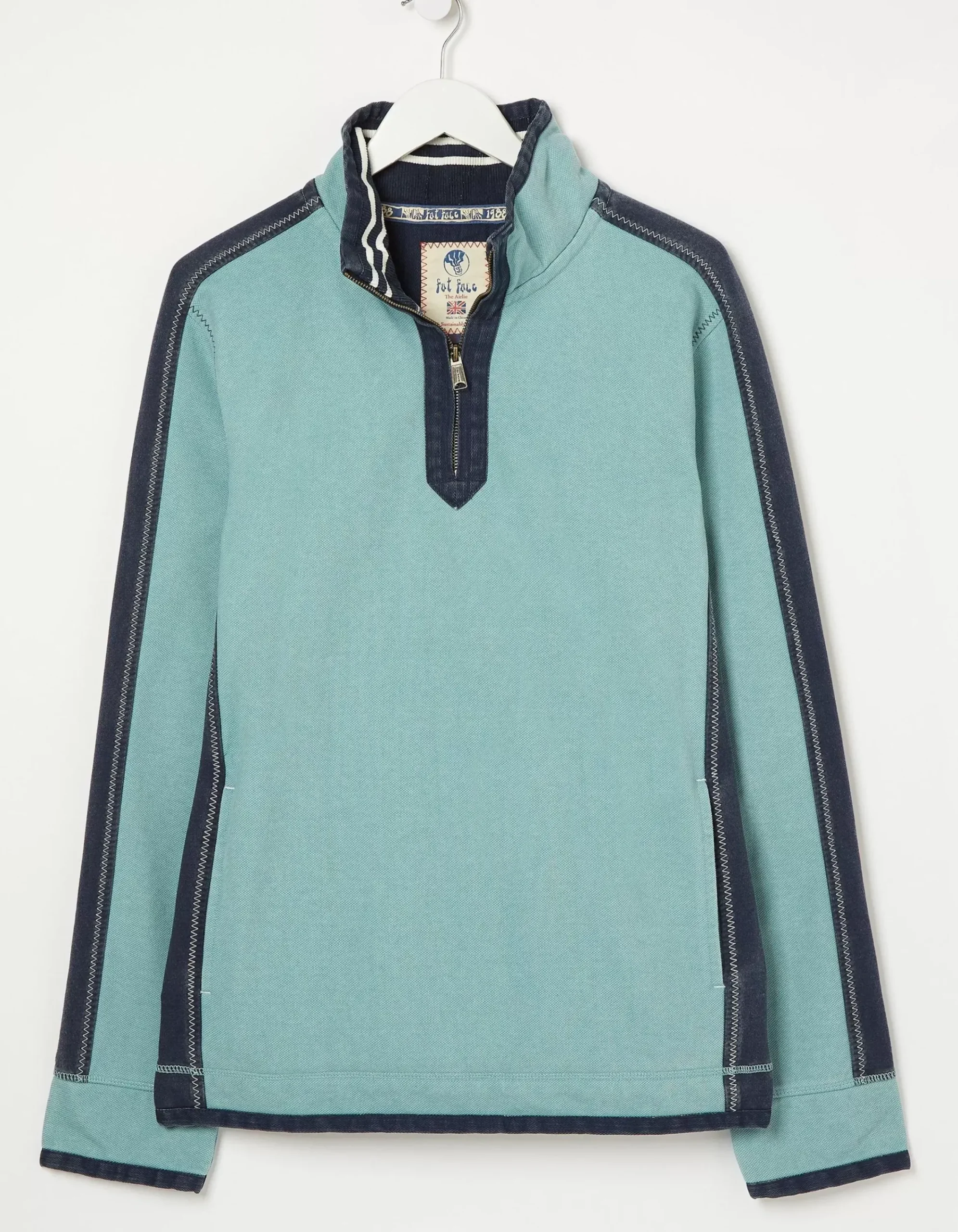 FatFace Airlie Cuff Stripe Pocket Sweat Aqua Green Online
