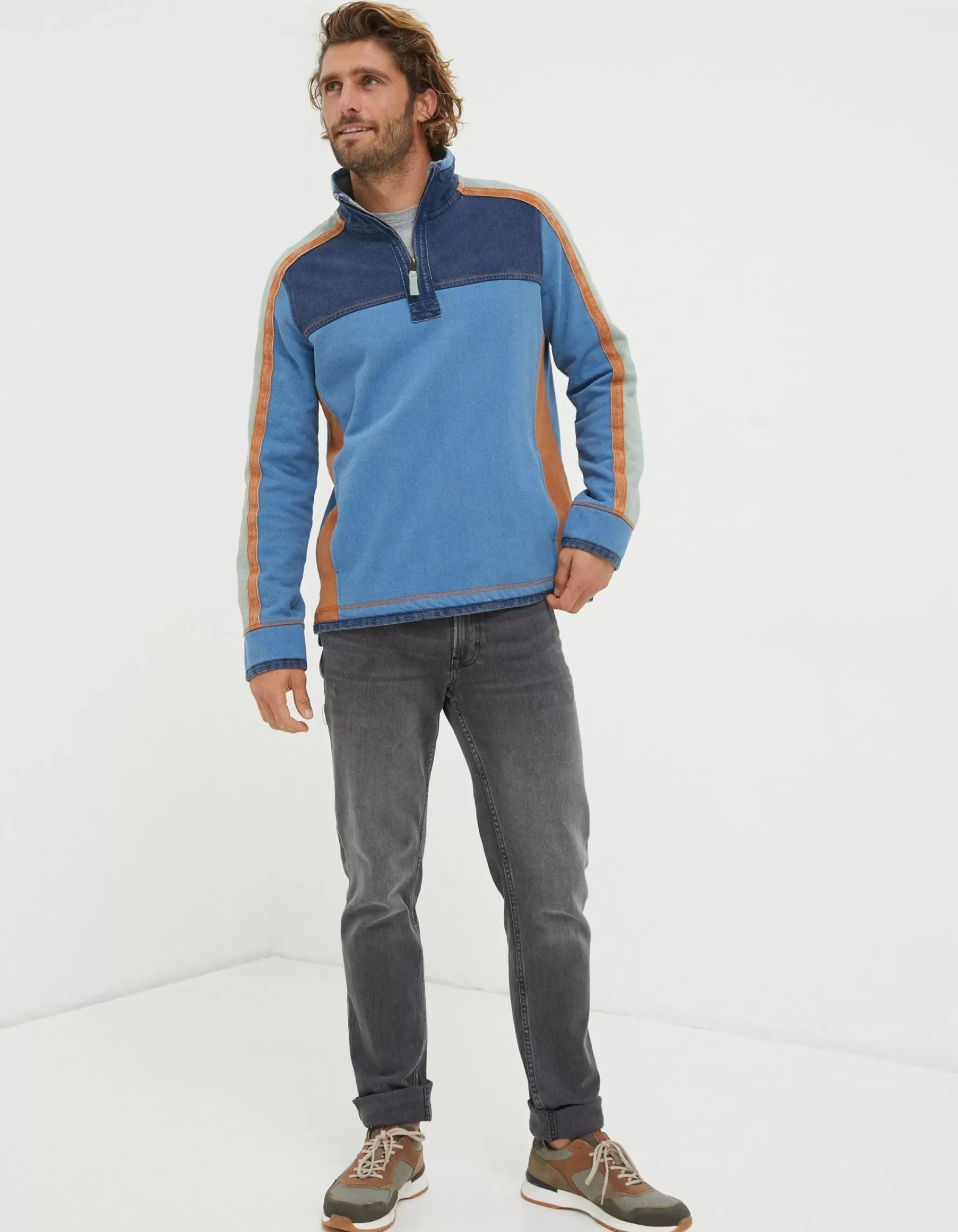 FatFace Airlie Panel Contrast Sweatshirt Light Blue Sale