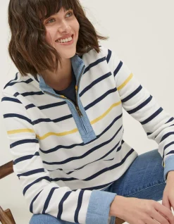 FatFace Airlie Stripe Sweat Ivory Sale