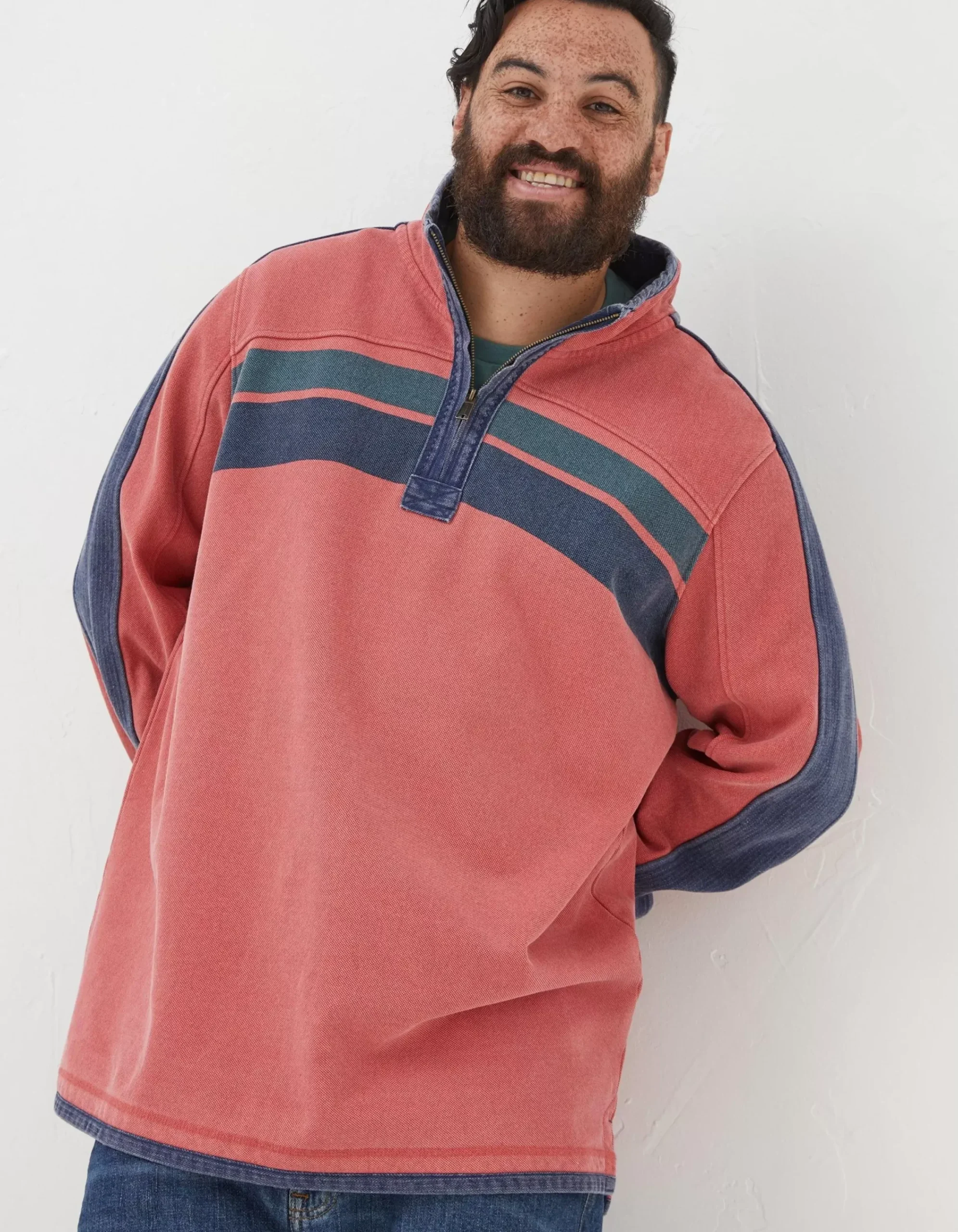 FatFace Airlie Yoke Stripe Sweatshirt Coral Pink Outlet