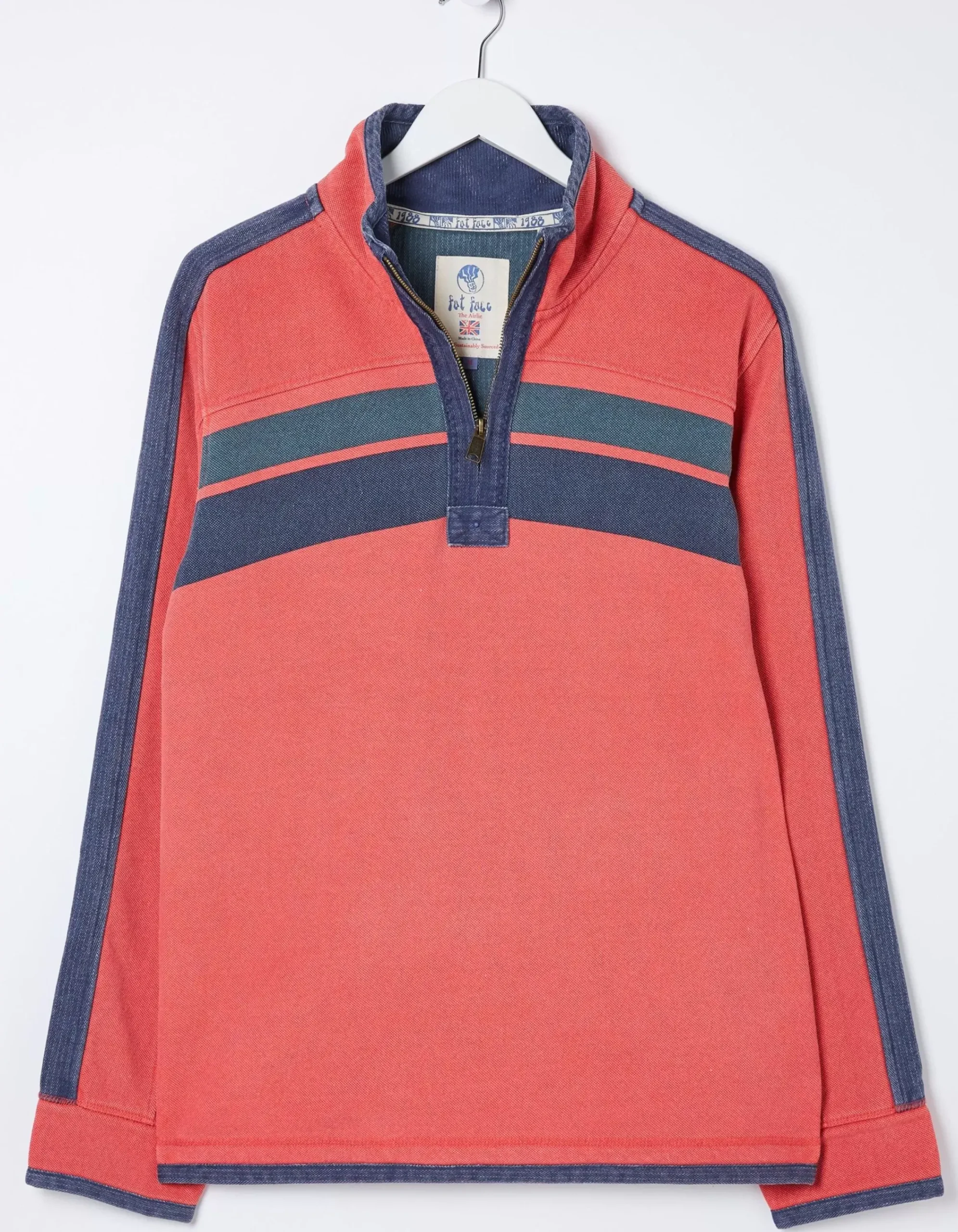 FatFace Airlie Yoke Stripe Sweatshirt Coral Pink Outlet