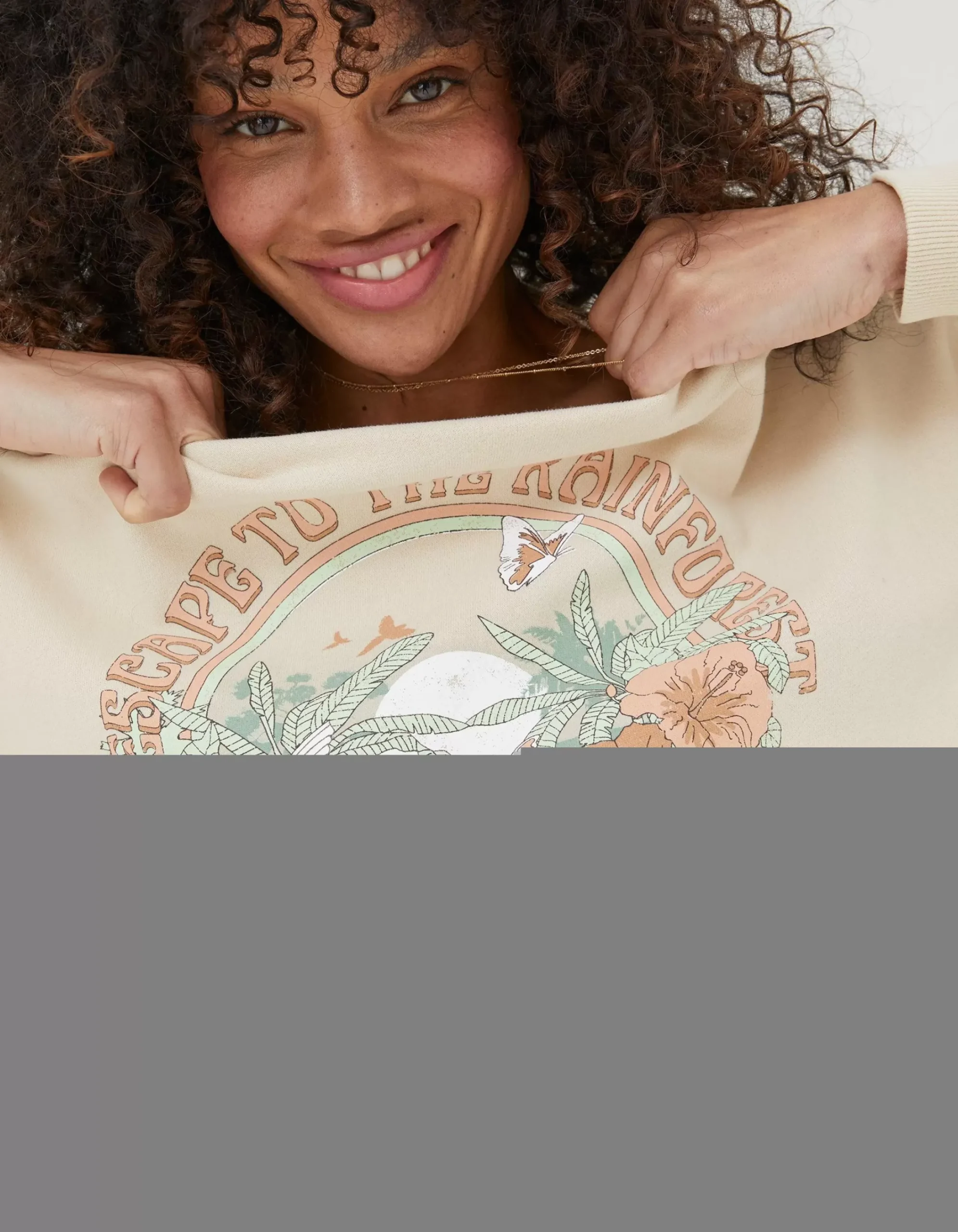 FatFace Alex Rainforest Crew Sweatshirt Ivory Outlet