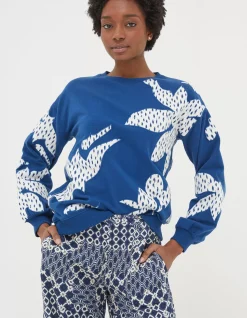 FatFace Alex Textured Leaves Crew Sweatshirt Dark Blue Best