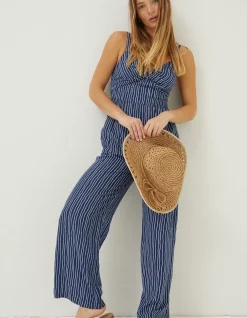 FatFace Alex Twist Stripe Jumpsuit Indigo Blue Sale