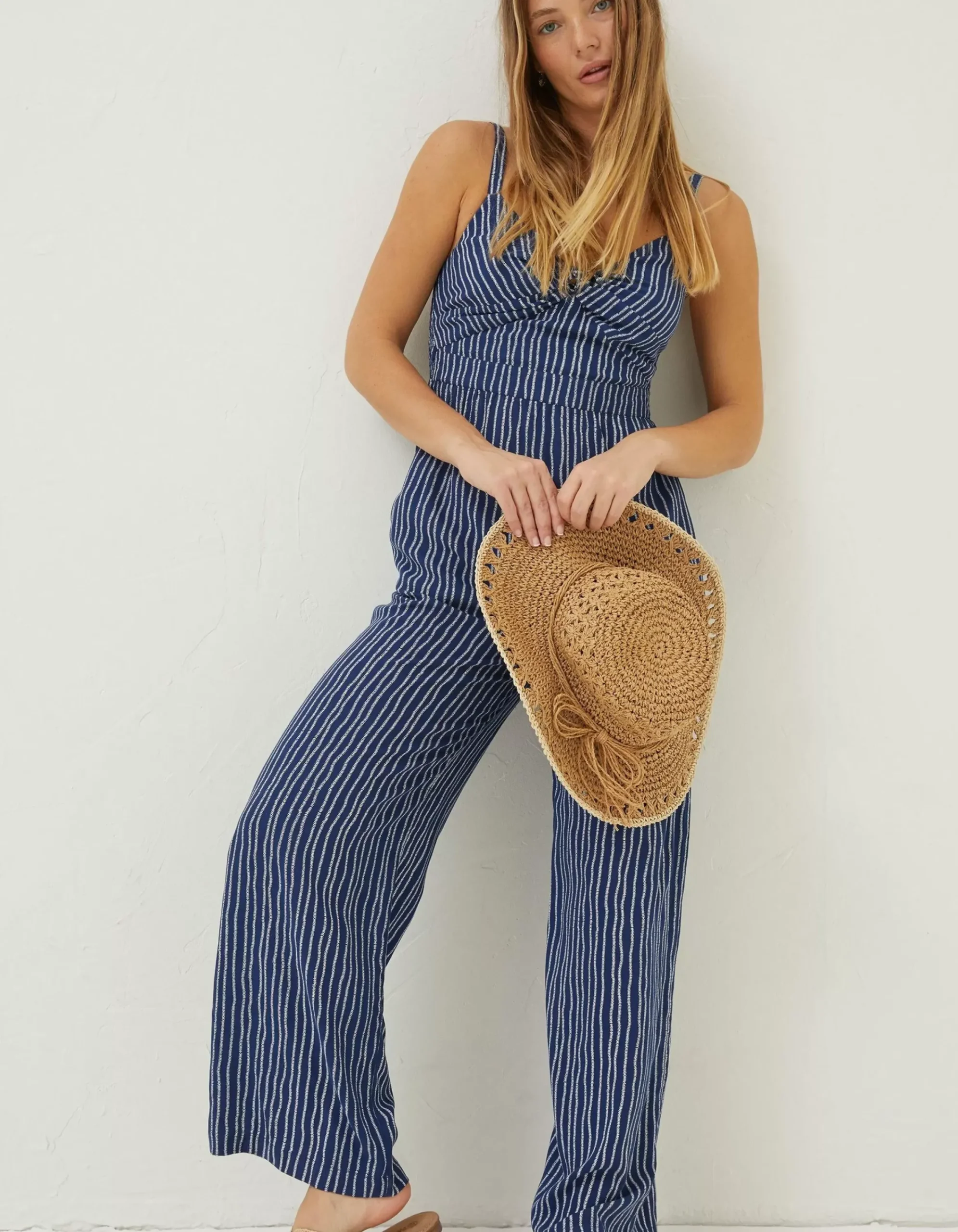 FatFace Alex Twist Stripe Jumpsuit Indigo Blue Sale