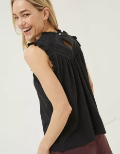 FatFace Ali Frill Sleeve Top Black New