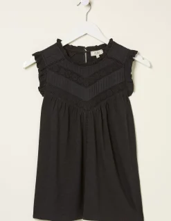 FatFace Ali Frill Sleeve Top Black New