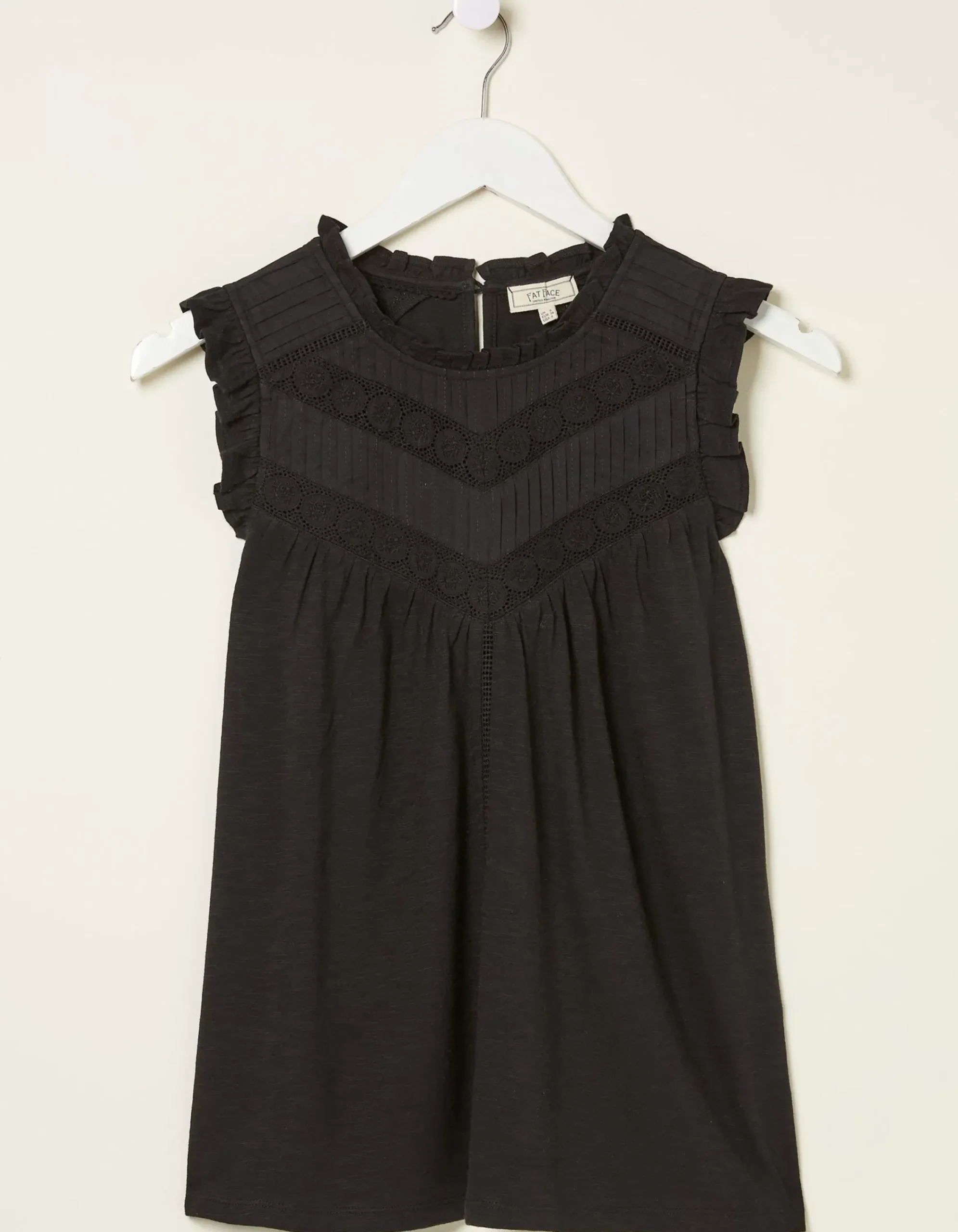 FatFace Ali Frill Sleeve Top Black New