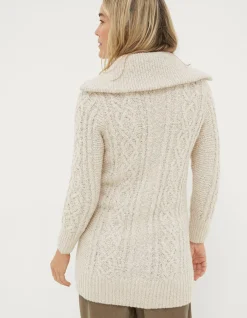 FatFace Alicia Collar Cable Knit Cardigan Ivory Hot