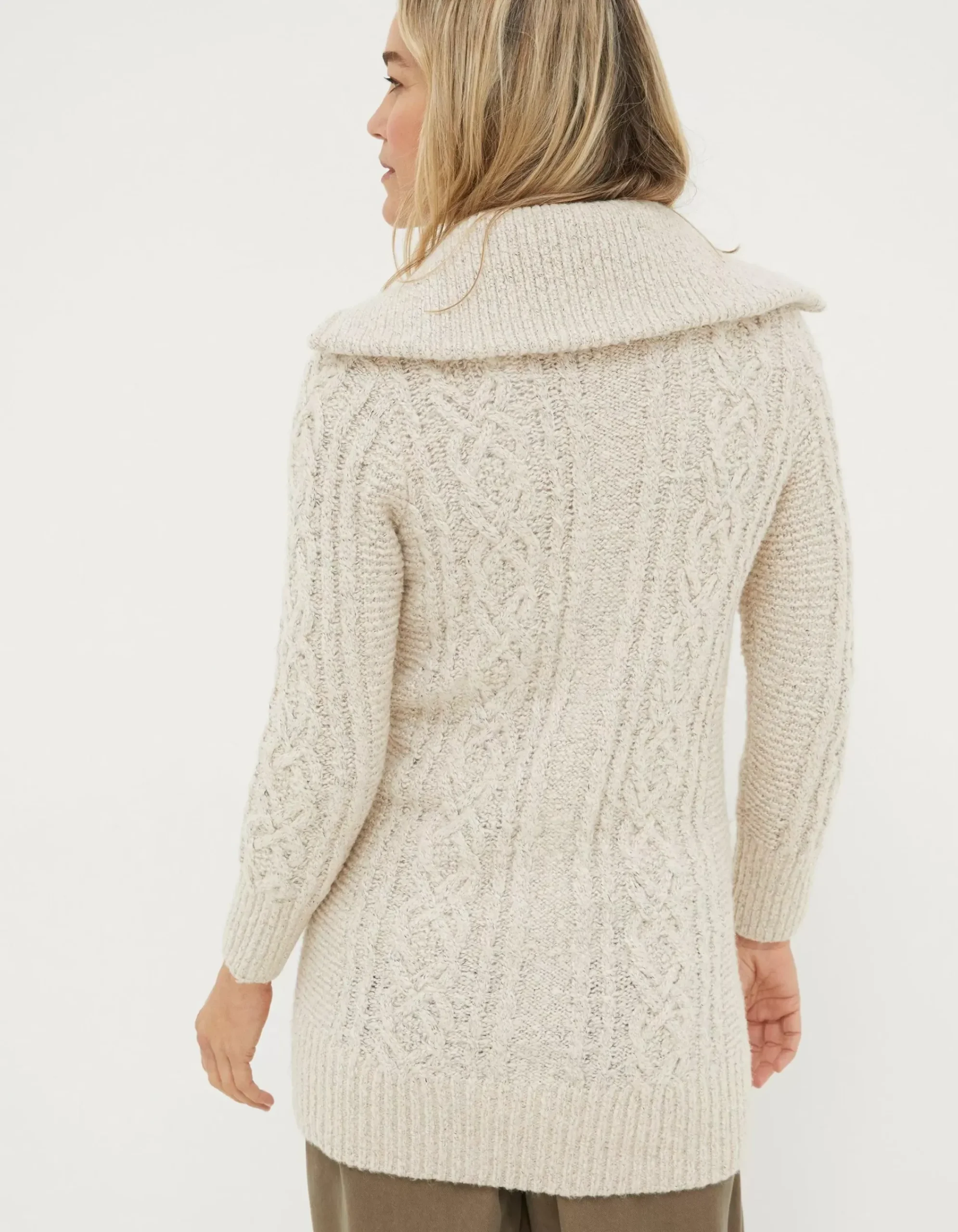 FatFace Alicia Collar Cable Knit Cardigan Ivory Hot