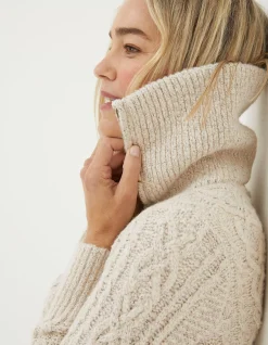 FatFace Alicia Collar Cable Knit Cardigan Ivory Hot