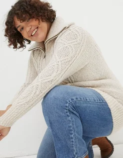 FatFace Alicia Collar Cable Knit Cardigan Ivory Hot