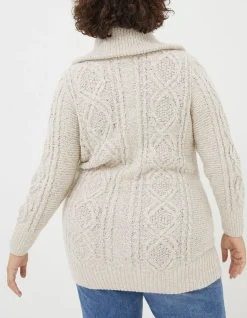 FatFace Alicia Collar Cable Knit Cardigan Ivory Hot