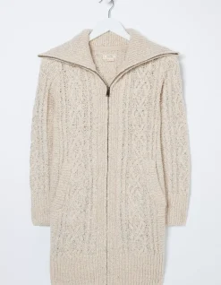 FatFace Alicia Collar Cable Knit Cardigan Ivory Hot