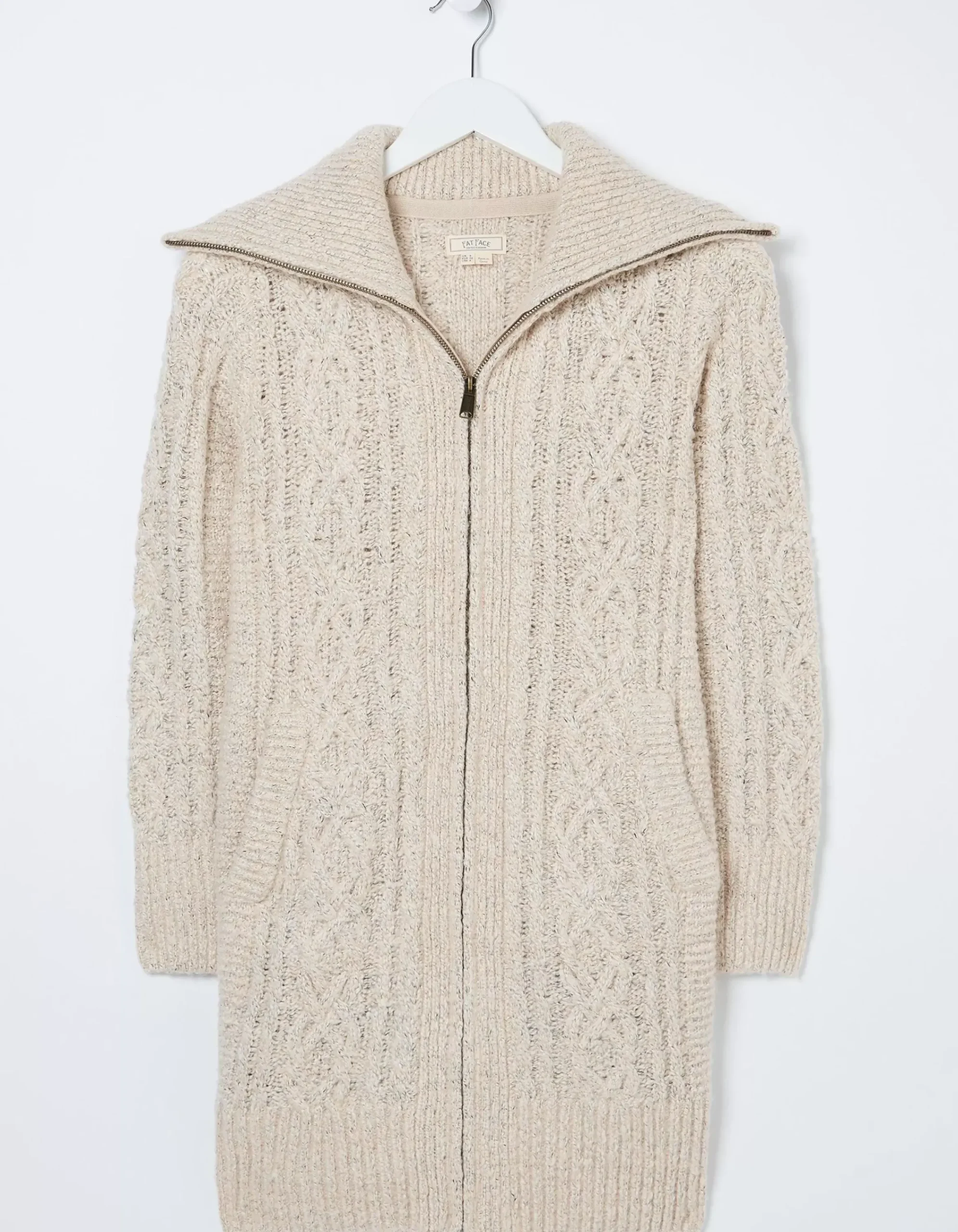 FatFace Alicia Collar Cable Knit Cardigan Ivory Hot